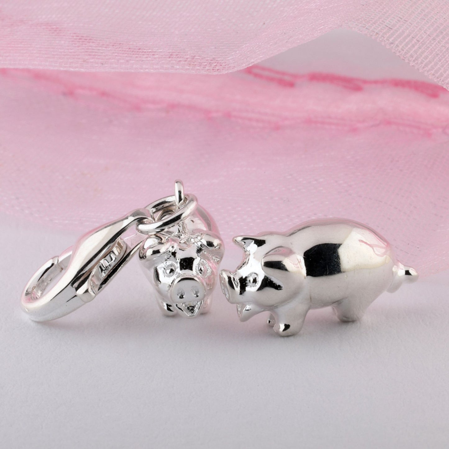 Glücksrosi am Karabiner aus 925/ - Sterlingsilber